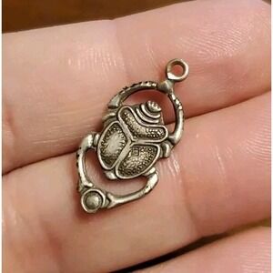 Small Silver Color Scarab Beetle Ancient Egyptian Charm Pendant